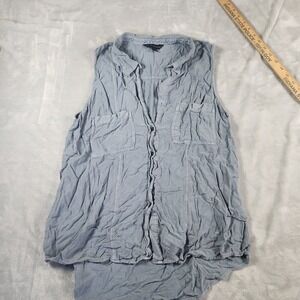 Rock & republic womens light blue sleeveless Camp shirt Sz L Grunge Retro 90s
